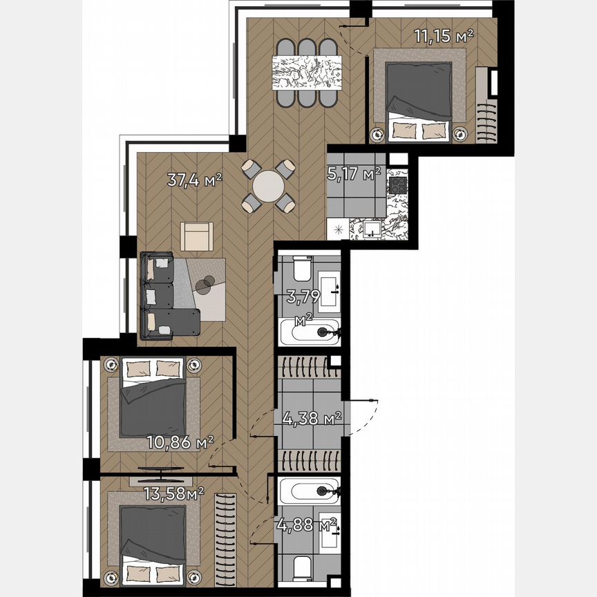 4-к. квартира, 91,2 м², 19/25 эт.