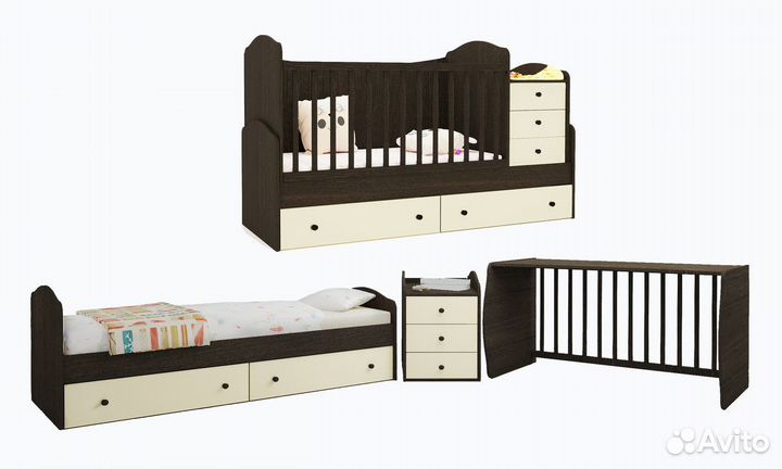 Детская кроватка трансформер с комодом