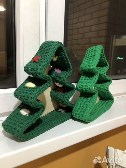 Вязанные корзинки, ёлки, сапожки, рождественские В