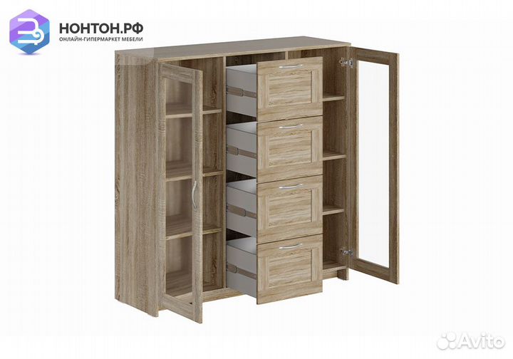Шкаф-витрина Сириус 4 ящика сонома