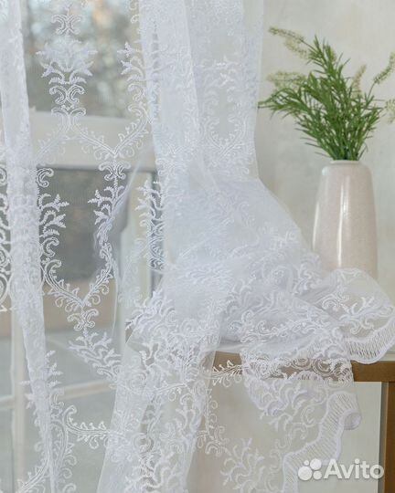 Тюль лилиан белый готовый на окна пошив