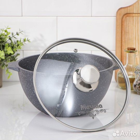 Казан «Гранит», 4 л, стеклянная крышка, литые ручк