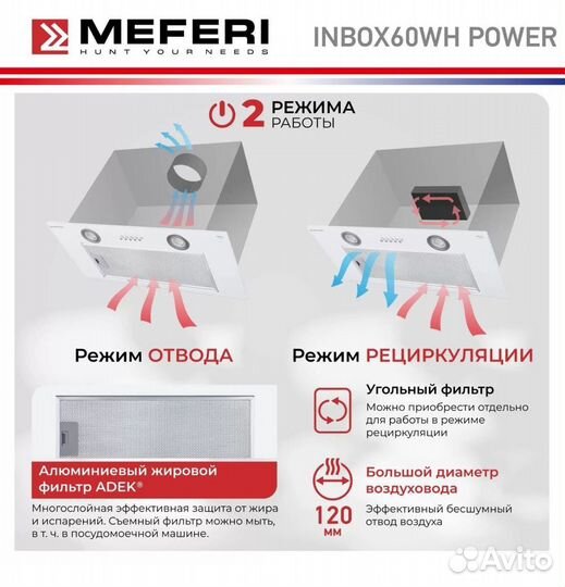 Полновстраиваемая вытяжка meferi inbox60WH power