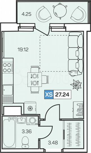 Квартира-студия, 27,2 м², 8/8 эт.