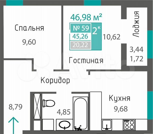 2-к. квартира, 47 м², 10/17 эт.