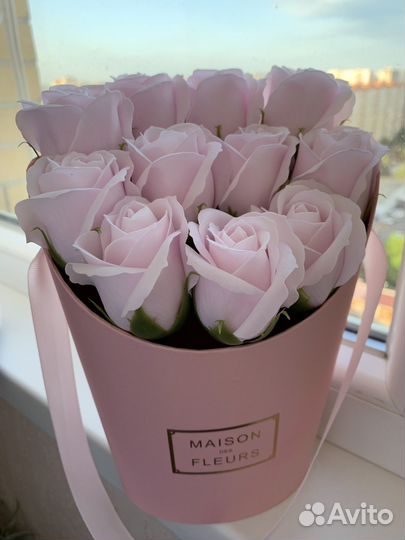 Букет из мыла в коробке, мыльные розы, подарок