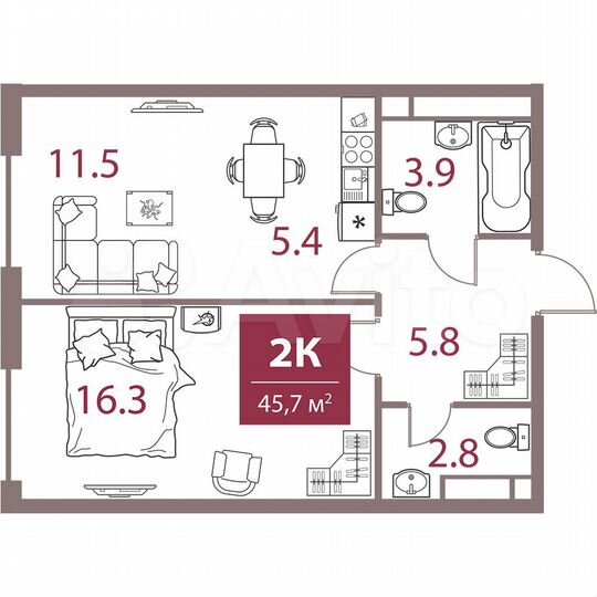 2-к. квартира, 45,7 м², 17/17 эт.