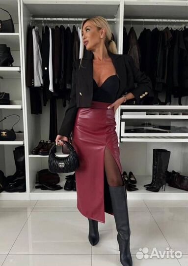 Кожаная юбка длинная