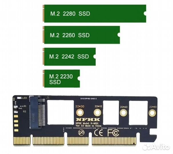 Адаптер M.2 NVMe SSD ngff на pcie X16, интерфейсна