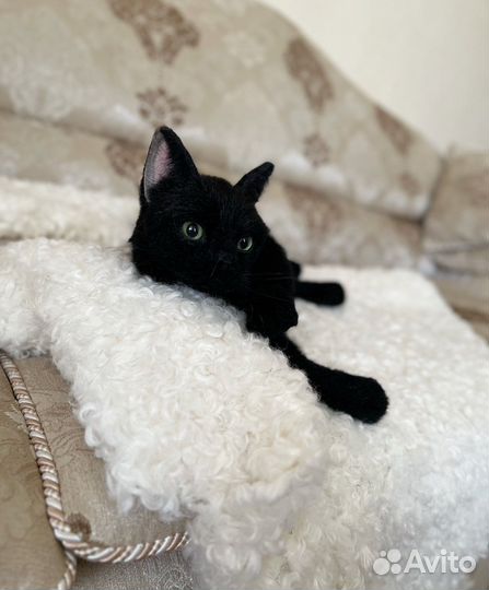 Черная кошка Луна.Реалистичная подвижная игрушка