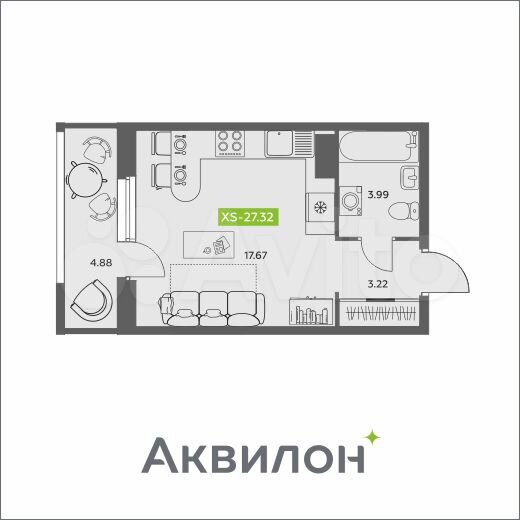 Квартира-студия, 27,3 м², 8/16 эт.