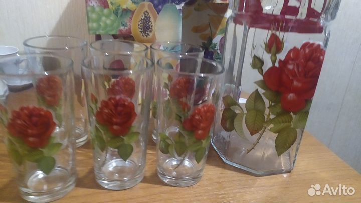 Кувшин и шесть стаканов Гусь хрустальный