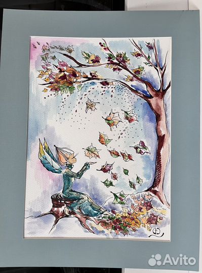Картина акварель А4, с паспарту без рамы