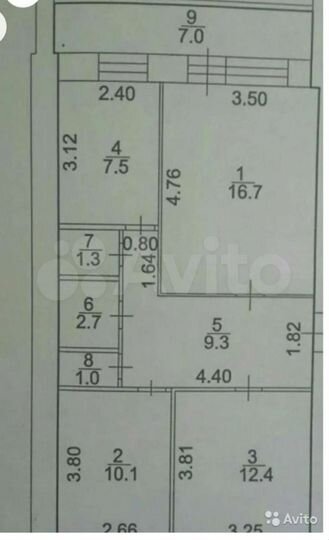 3-к. квартира, 68 м², 2/5 эт.