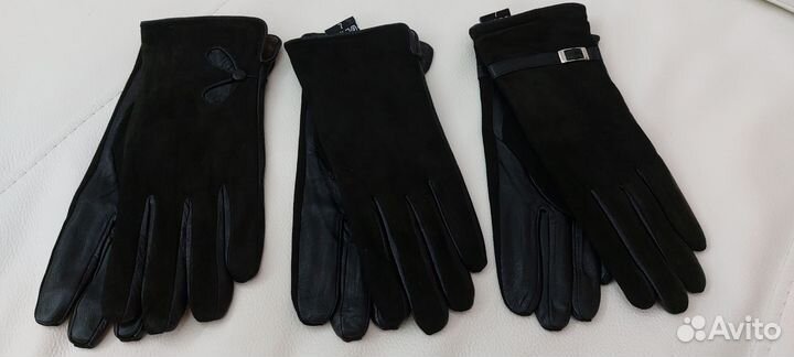 Перчатки женские кожа с замшей на флисе