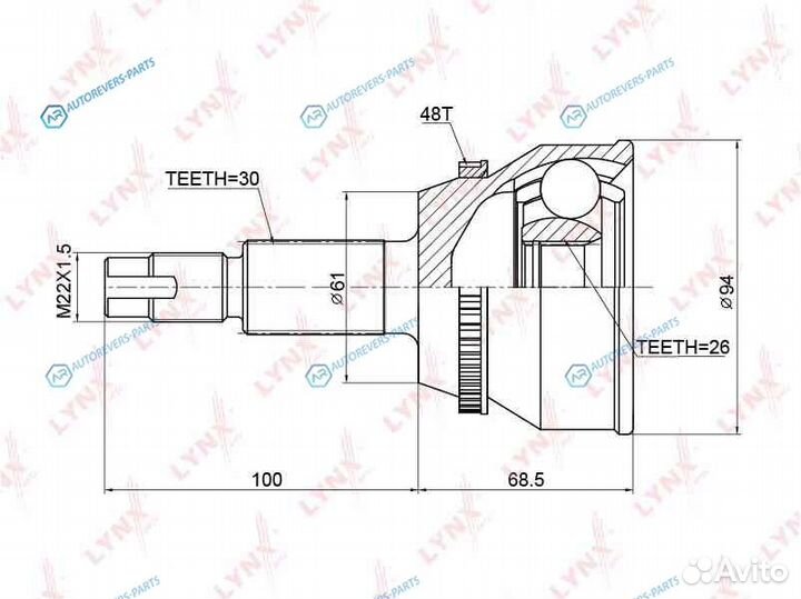 CO-3759A шрус наружный перед правлев