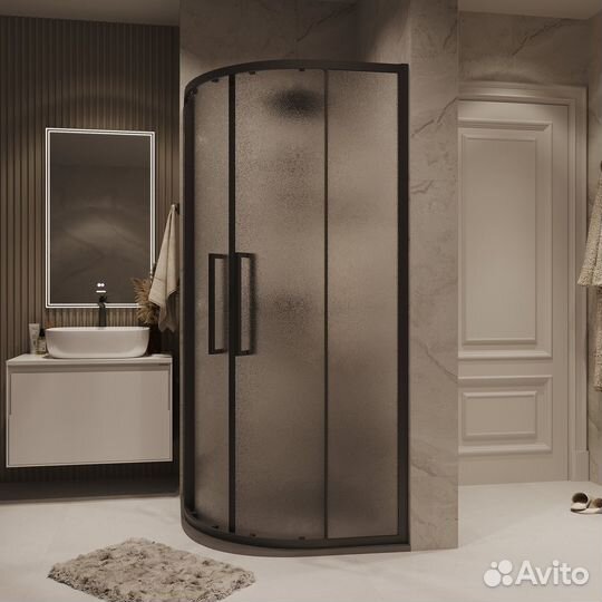 Душ.огражд. Cosmo 9090195 полукр,раздв,чер.мат,ши