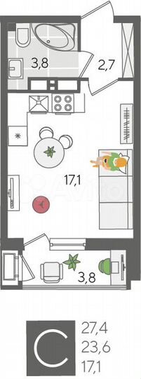 Квартира-студия, 27,4 м², 18/24 эт.