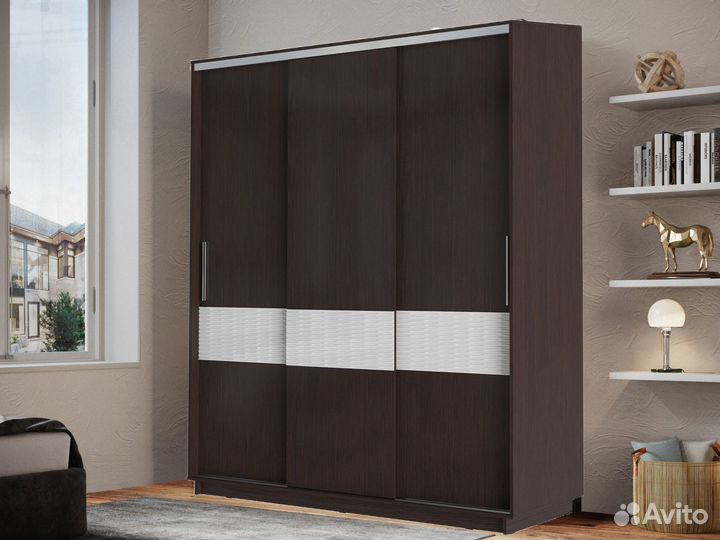 Шкаф-купе Стоун Декор 3-дверный с ящиками