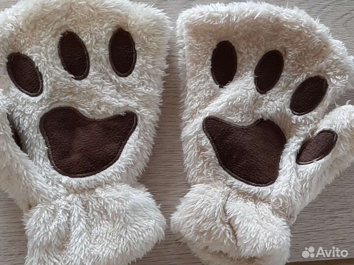 Плюшевая шапка 3 в 1,перчатки-лапки