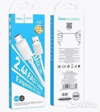 Кабель оптом. USB hoco X88, microusb, 2.4А, 1 м