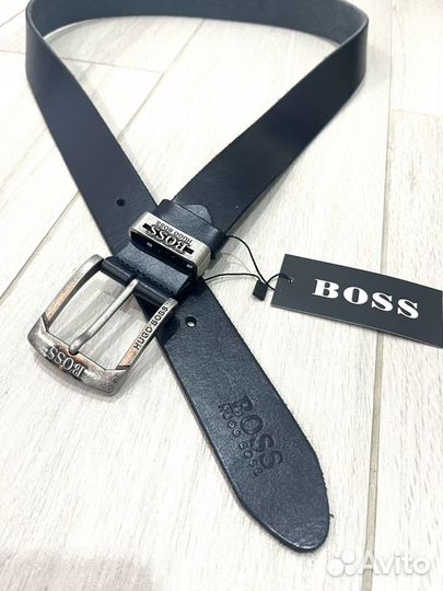 Ремень мужской кожаный Boss синий 120 см