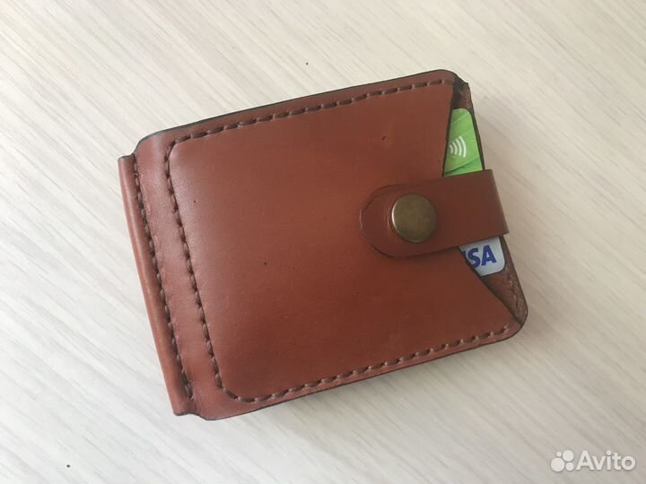 Кожаный кошелек мужской, скрепка для купюр