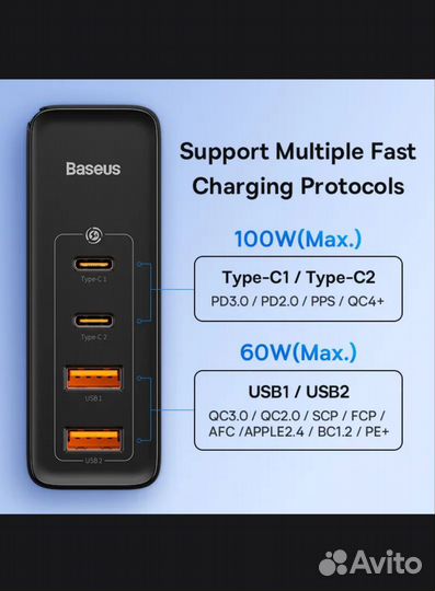 Зарядное устройство baseus gan 100w
