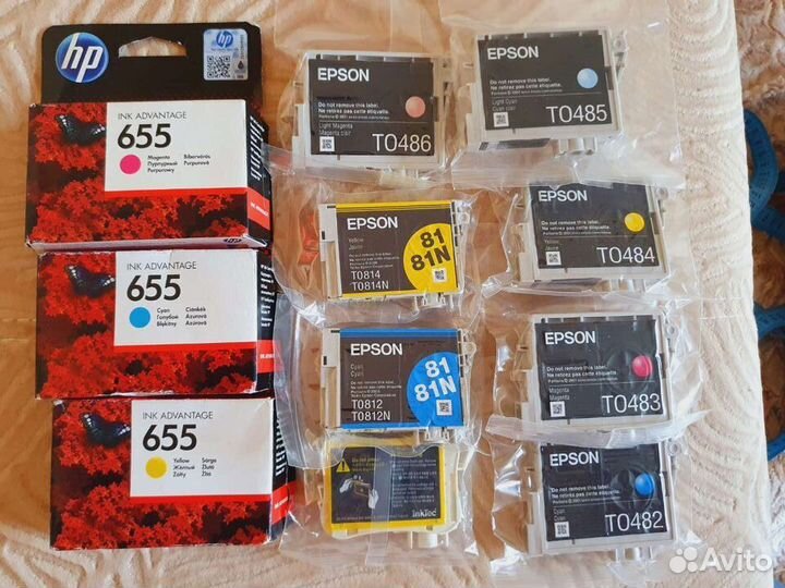 Картриджи HP 655 Epson Т0482-Т0486 T0812 T0814