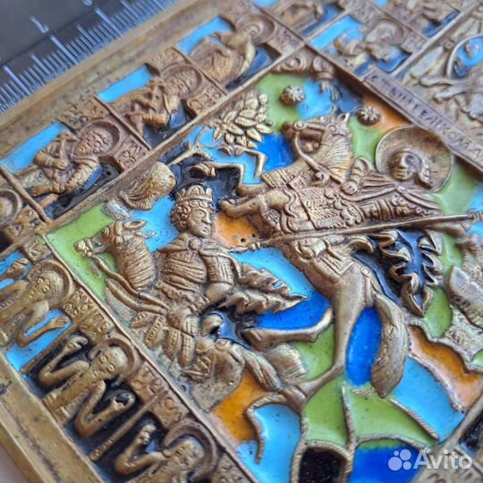 Икона меднолитая Чудо Дмитрия Солунского