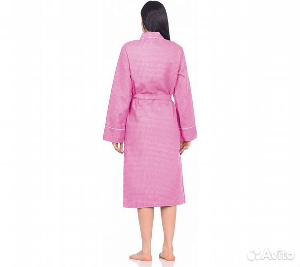 Халат вафельный Home One с кантом розовый 42