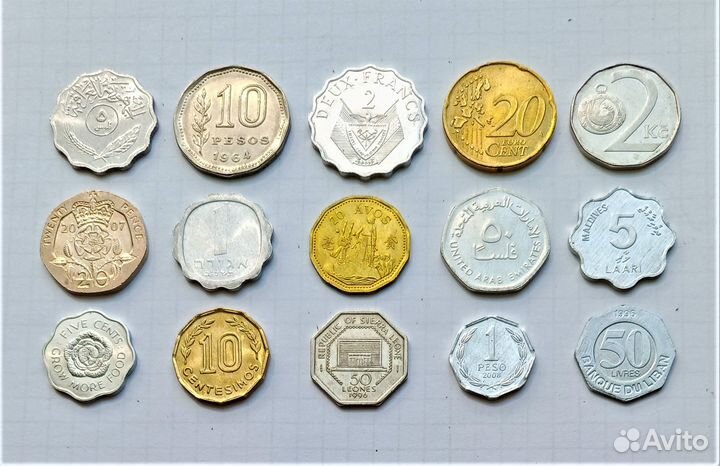 3 набора некруглых монет, оригиналы, без повторов