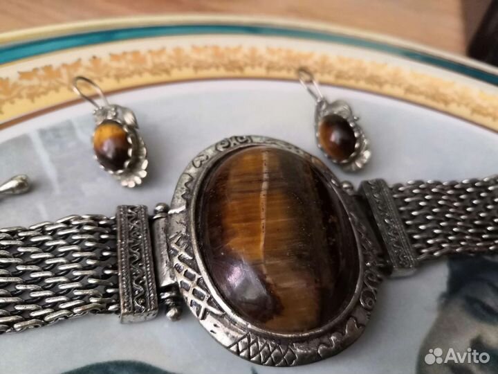 Браслет Серьги СССР Мельхиор Лабродорит