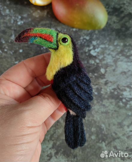 Брошь тукан из шерсти
