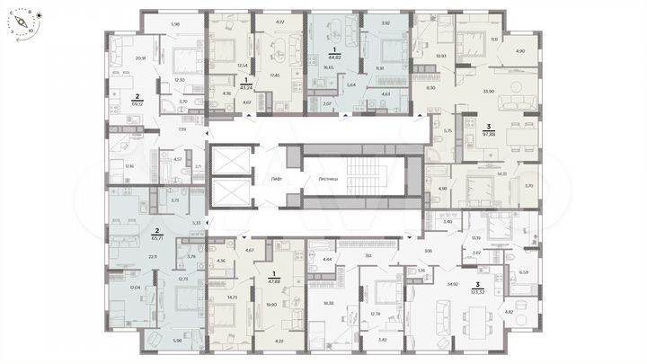 2-к. квартира, 69,1 м², 24/25 эт.