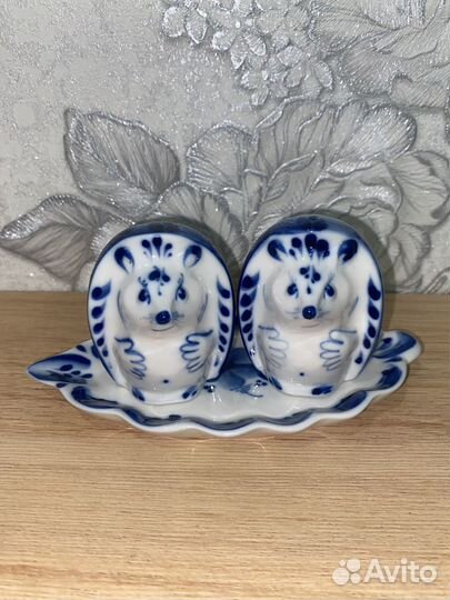 Набор для специй Ёжики Гжель ручная роспись