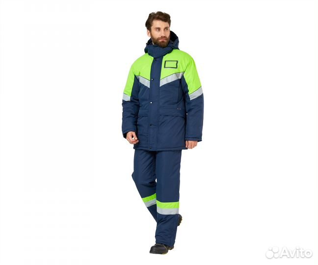 Костюм мужской зимний Илион, синий/неон