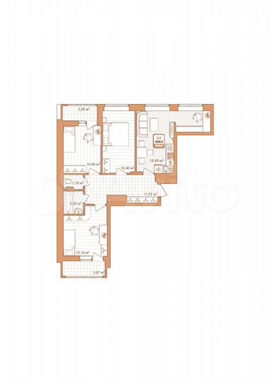 3-к. квартира, 77,4 м², 6/9 эт.