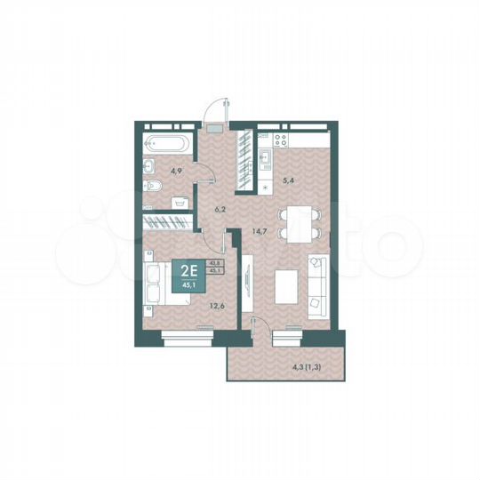 2-к. квартира, 45,1 м², 8/16 эт.