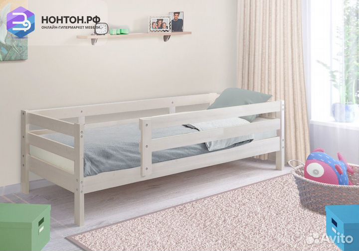 Кровать детская Норка с бортиком выбеленная береза