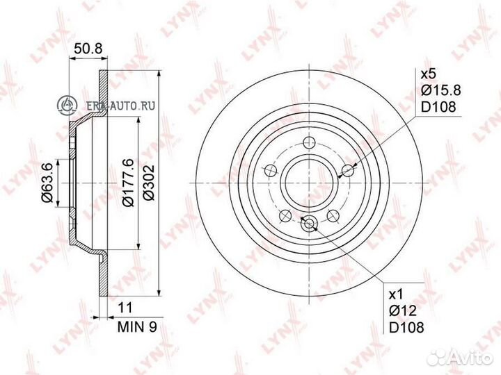 Lynxauto BN-1022 Диск тормозной задний (302x11)