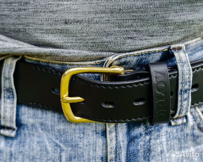 Ремень из натуральной кожи бизона. Пряжка латунь
