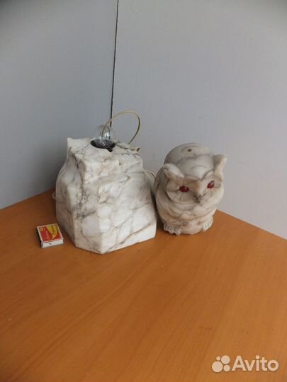 Старинная Настольная Лампа Большая Мраморная Сова