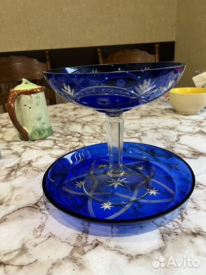 Ваза для фруктов на ножке СССР с блюдом