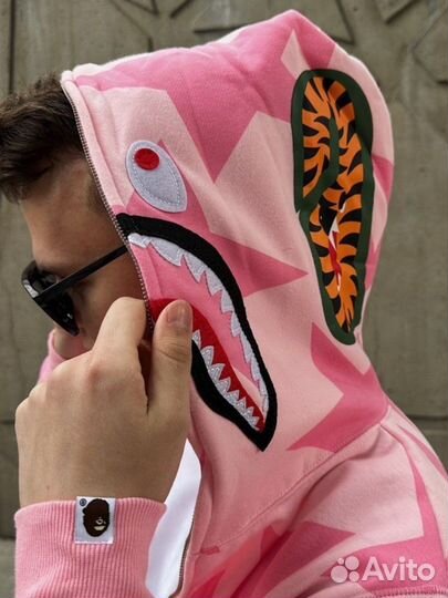 Редкая Зипка Bape Star Звезда Shark Розовое Худи