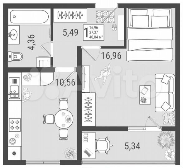 1-к. квартира, 40,4 м², 7/9 эт.