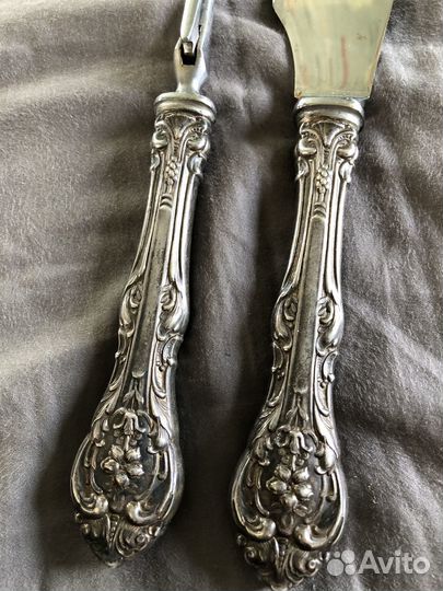 Нож и вилка для подачи индейки/утки серебро Англия