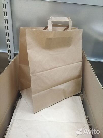 Пакеты бумажные крафт с плоскими ручками