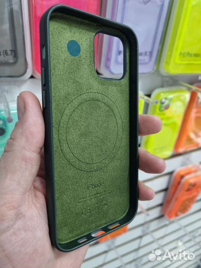 Чехол iPhone 12 Pro Leather Case MagSafe зеленый