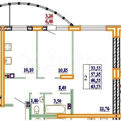 2-к. квартира, 63,6 м², 12/14 эт.
